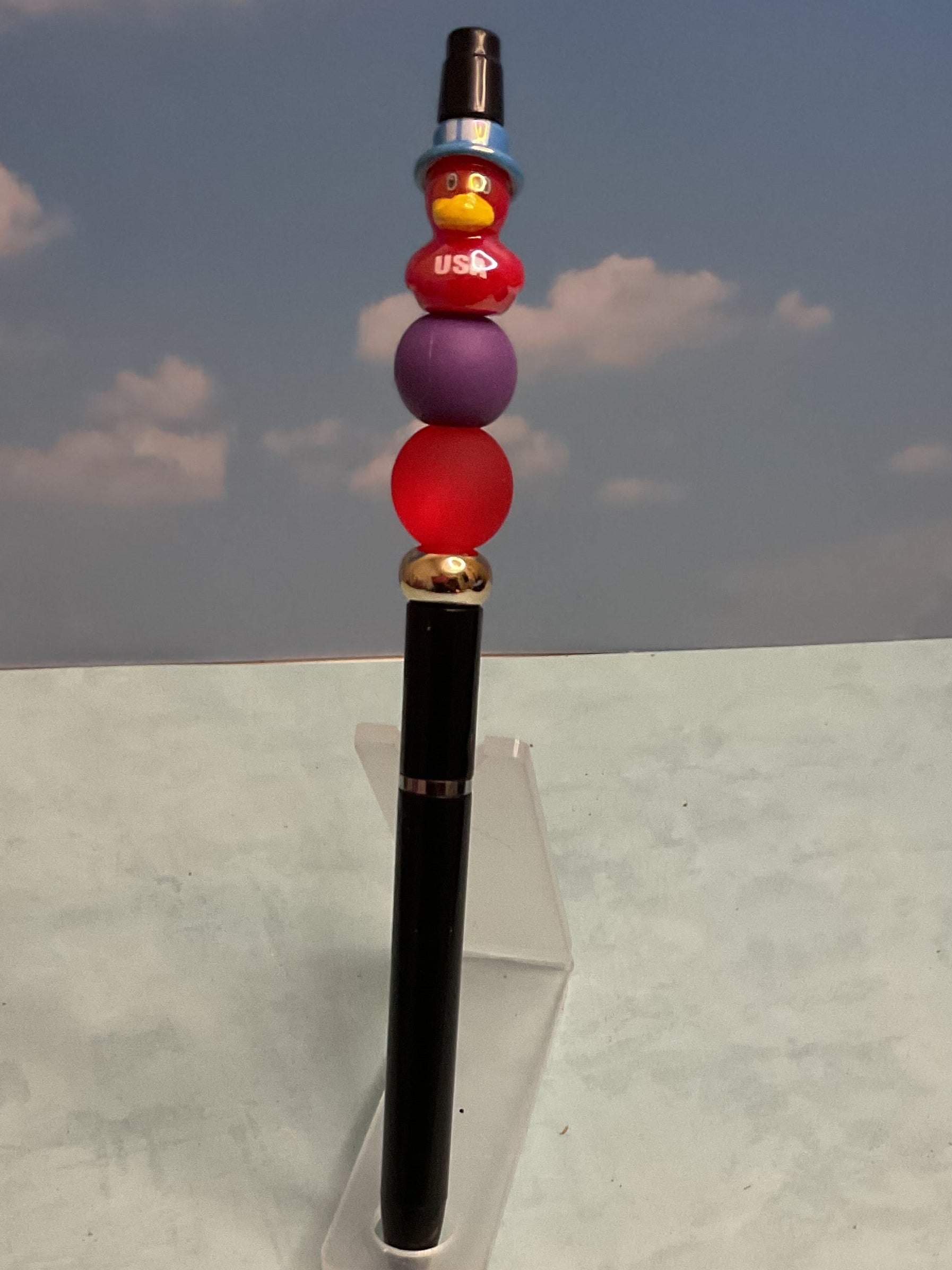 Ballpoint Pen Plastic Black Ink red duck Character Topper