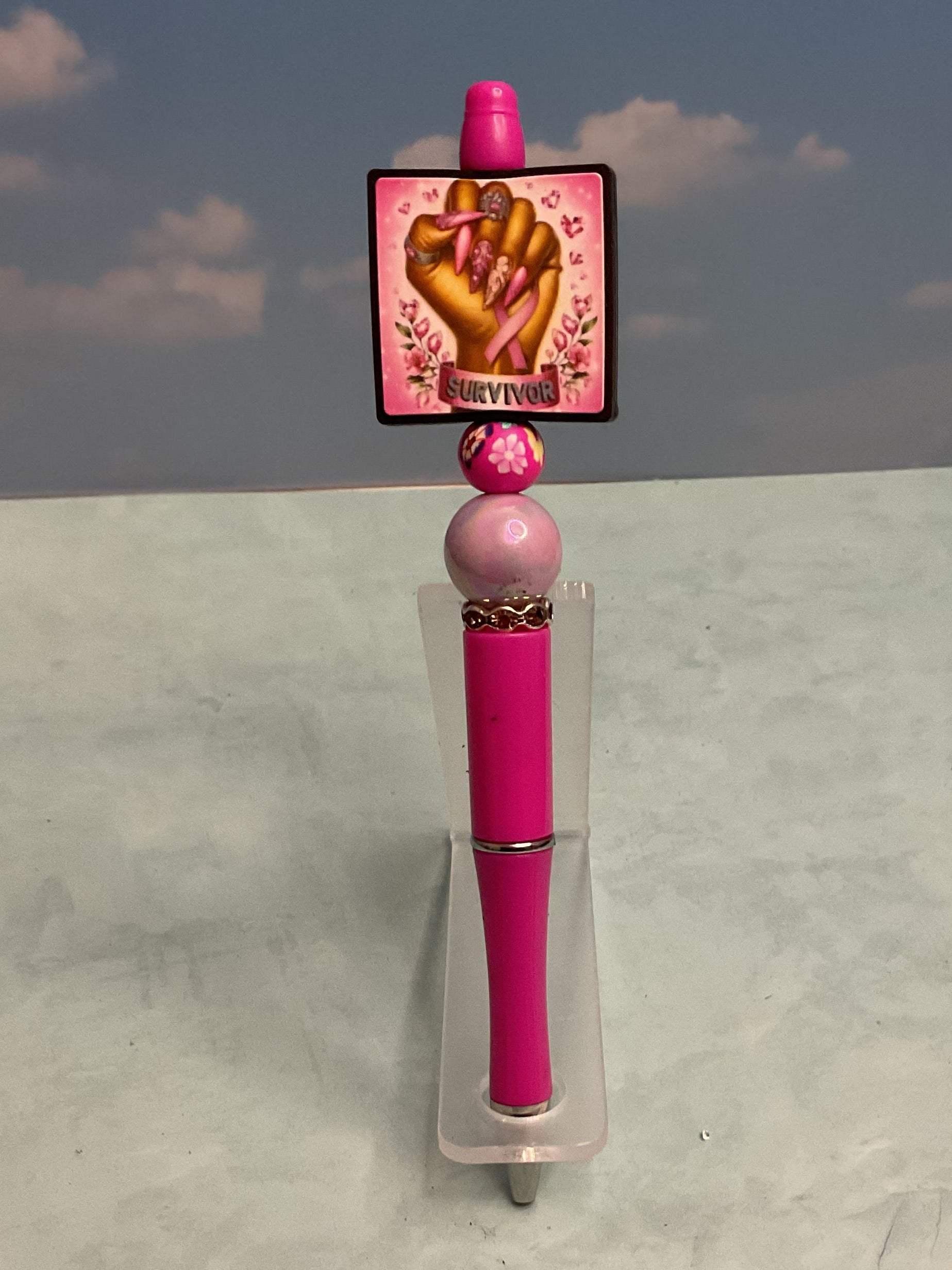 Decorative Hand Top Ballpoint Pen Plastic Pink Black Ink Collectible
