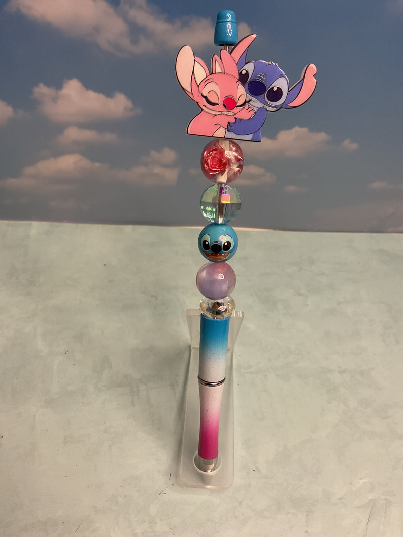 Disney Stitch & Angel Character Ballpoint Pen w/ Beads Gradient Topper
