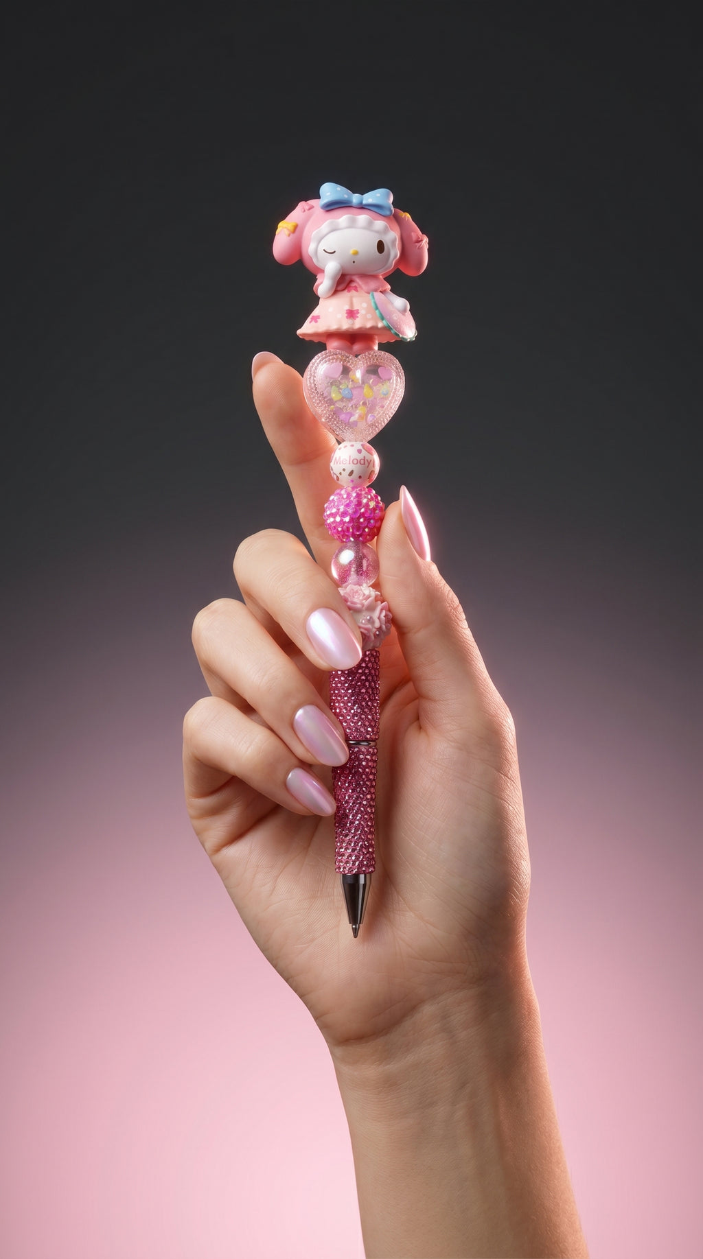 Sanrio My Melody Ballpoint Pen Plastic Pink Ink Decorative Beads Topper