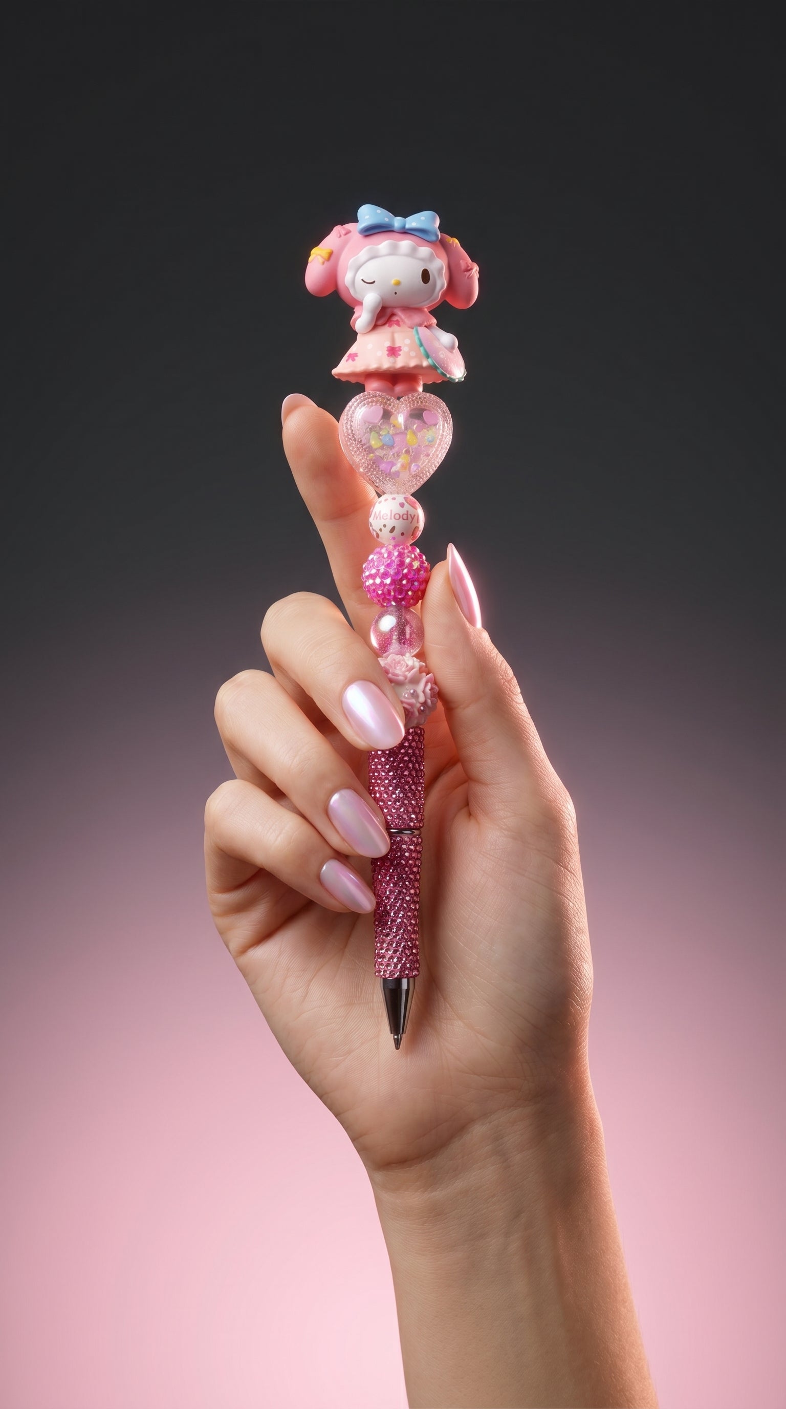 Sanrio My Melody Ballpoint Pen Plastic Pink Ink Decorative Beads Topper