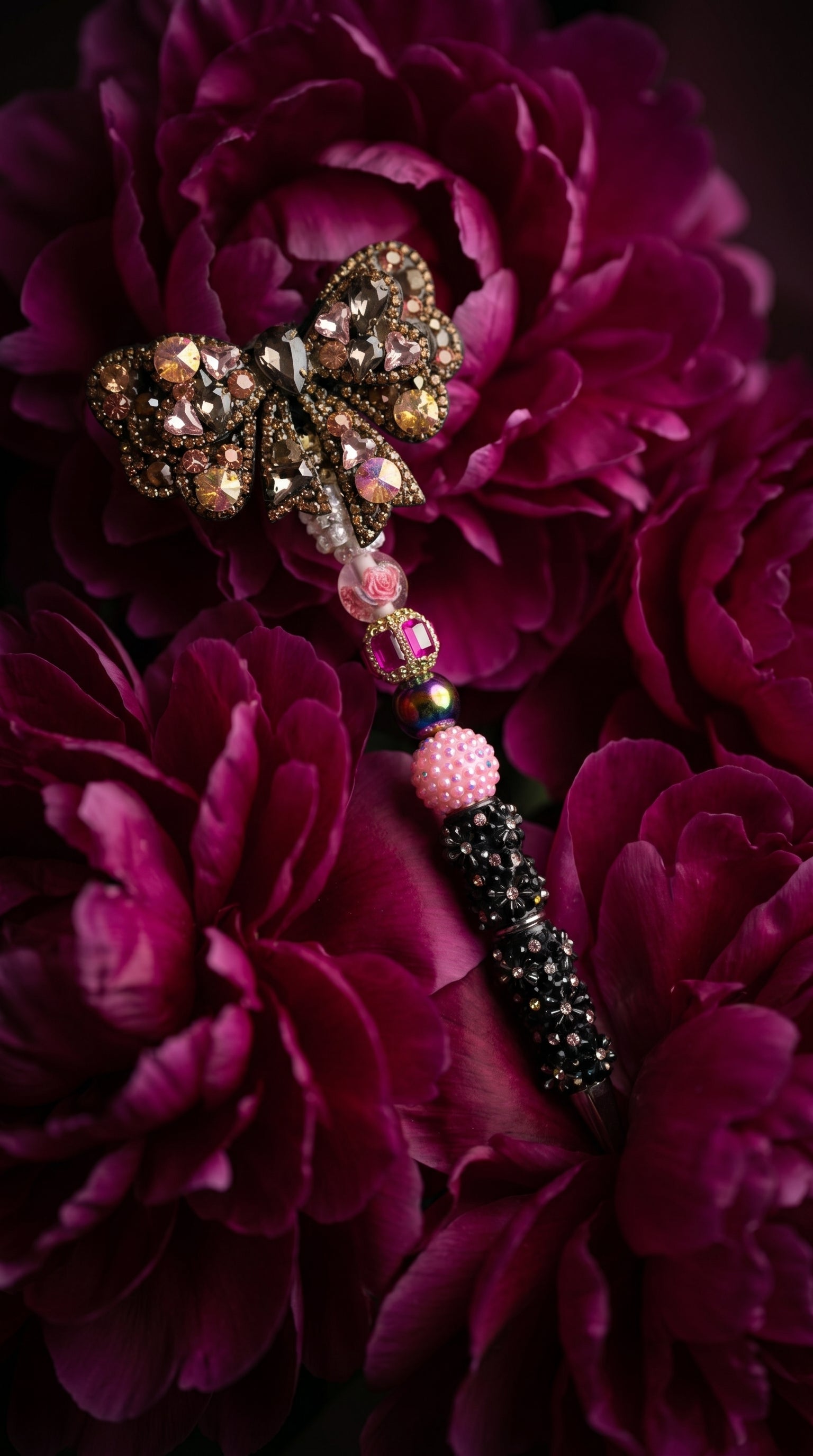 Handmade Beaded Decorative Bow Ballpoint Pen, Metal, Black Ink