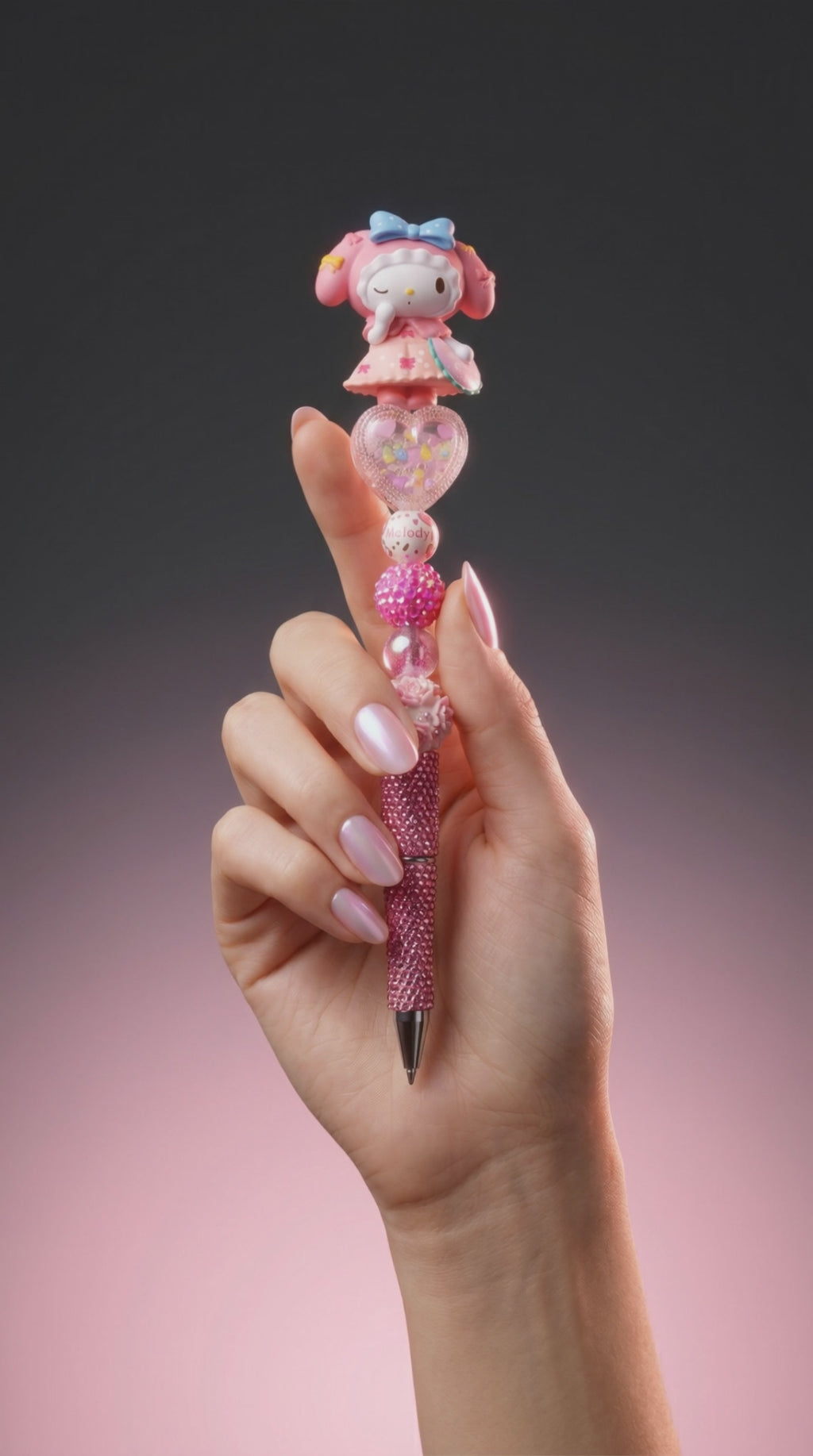 Sanrio My Melody Ballpoint Pen Plastic Pink Ink Decorative Beads Topper