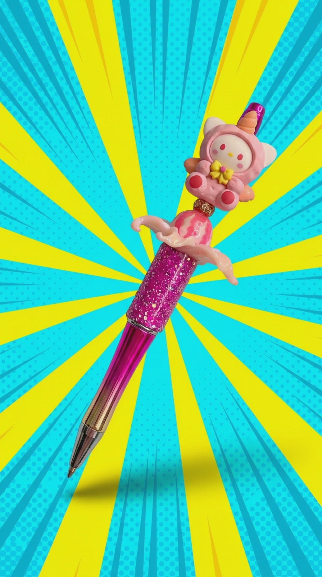 Decorative Cat Ballpoint Pen Plastic Black Ink Pink Glitter Topper